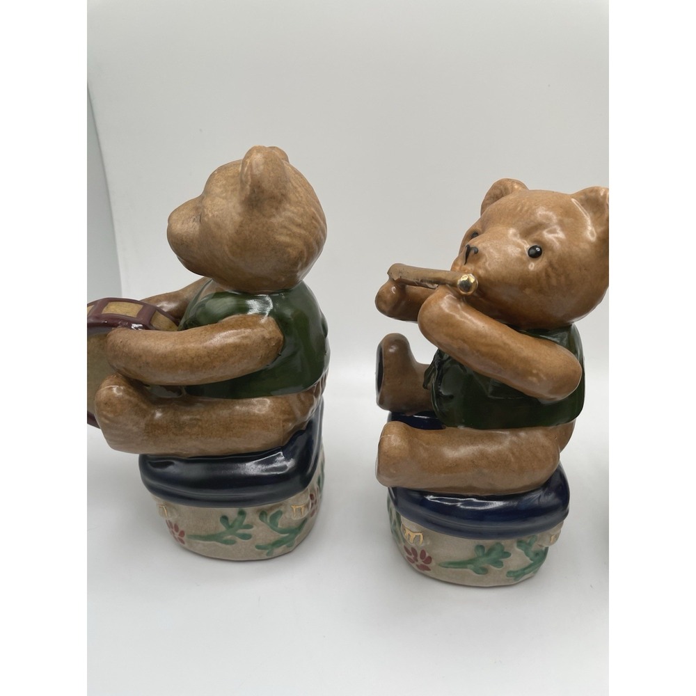 Vintage Musical Christmas Porcelain Teddy Bears Figurines w/ Musical Instruments - Picture 10 of 13